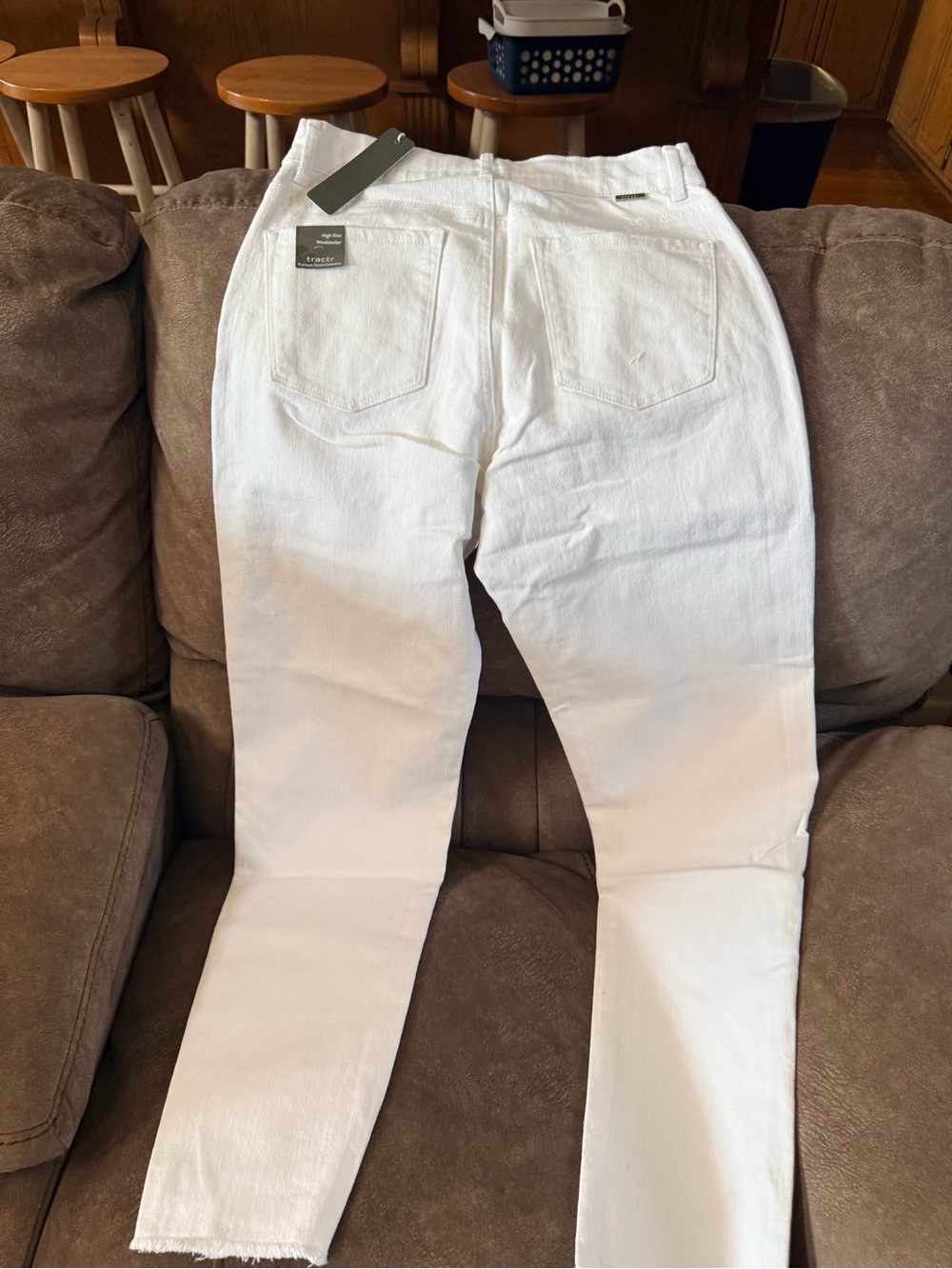 Tractr Men’s Straight White Jeans with Subtle Distress - Picture 2 of 6